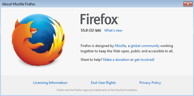 Firefox 55 About Dialog