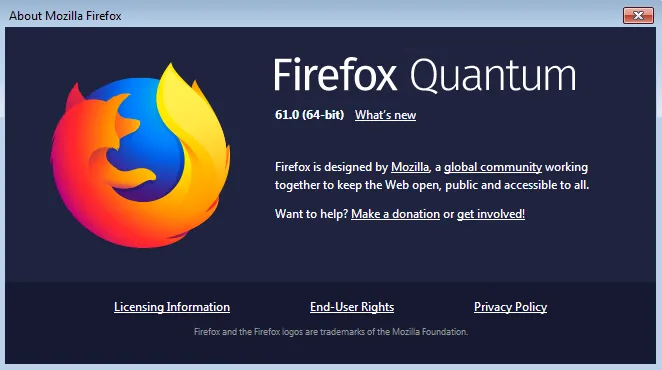 Firefox 61 About Dialog