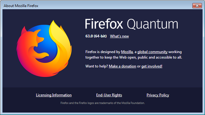 Firefox 63 About Dialog