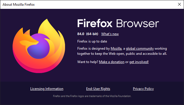 Firefox 84 About Dialog