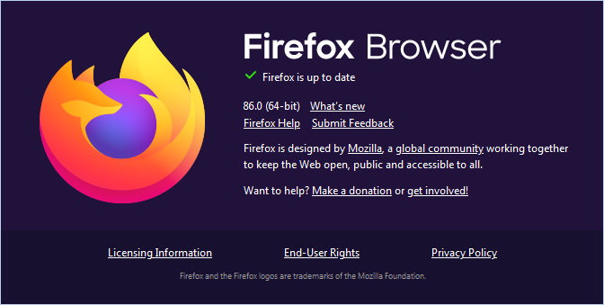 Firefox 86 About Dialog