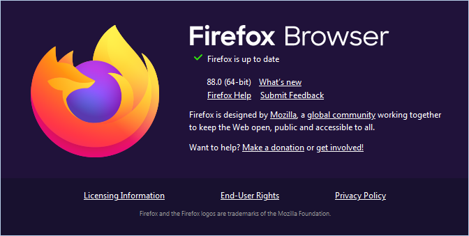 Firefox 88 About Dialog
