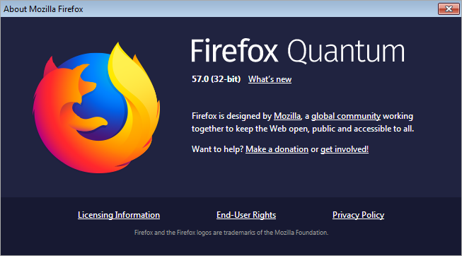 Firefox 57 About Dialog